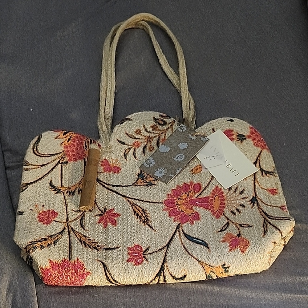Antik Kraft Cream and Pink Floral Tote Bag